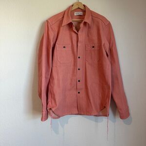 Gustin #185 Salmon Selvedge Long Sleeve Button Down Work Shirt Men's Size XL